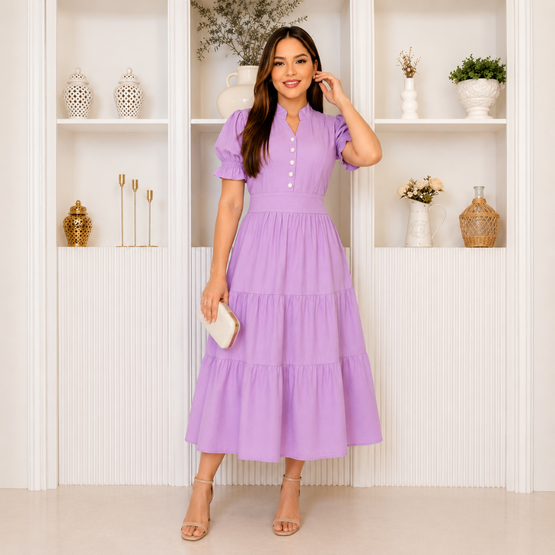Vestido Midi com Manga Bufante — Moda Cristã