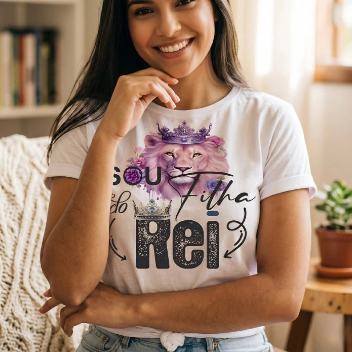 Leão de Judá Sou Filha do Rei – Camiseta Cristã Streetwear Feminina