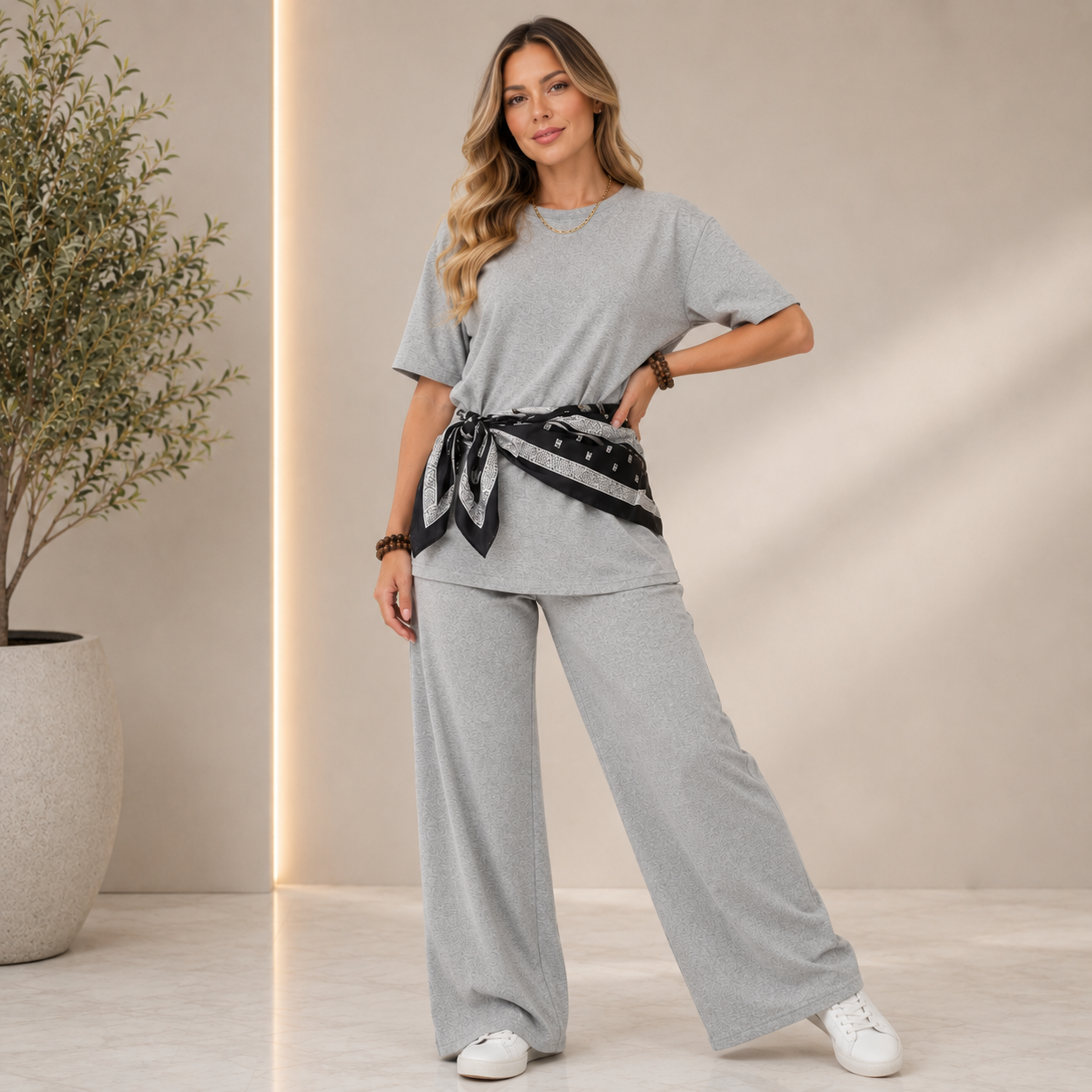 Conjunto Feminino Pantalona com Blusa Manga Curta — Elegante &amp; Versátil
