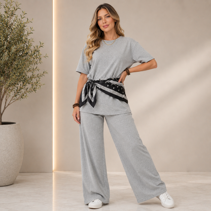 Conjunto Feminino Pantalona com Blusa Manga Curta — Elegante &amp; Versátil