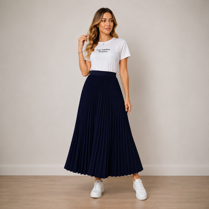 Saia Longa Plissada Chiffon Forrada Rodada — Premium Evangélica