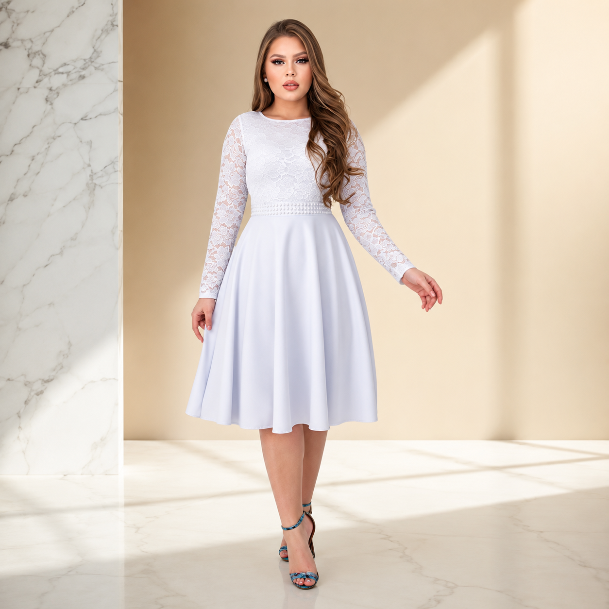 Vestido Godê Midi Renda — Casamento Civil &amp; Moda Cristã Elegante