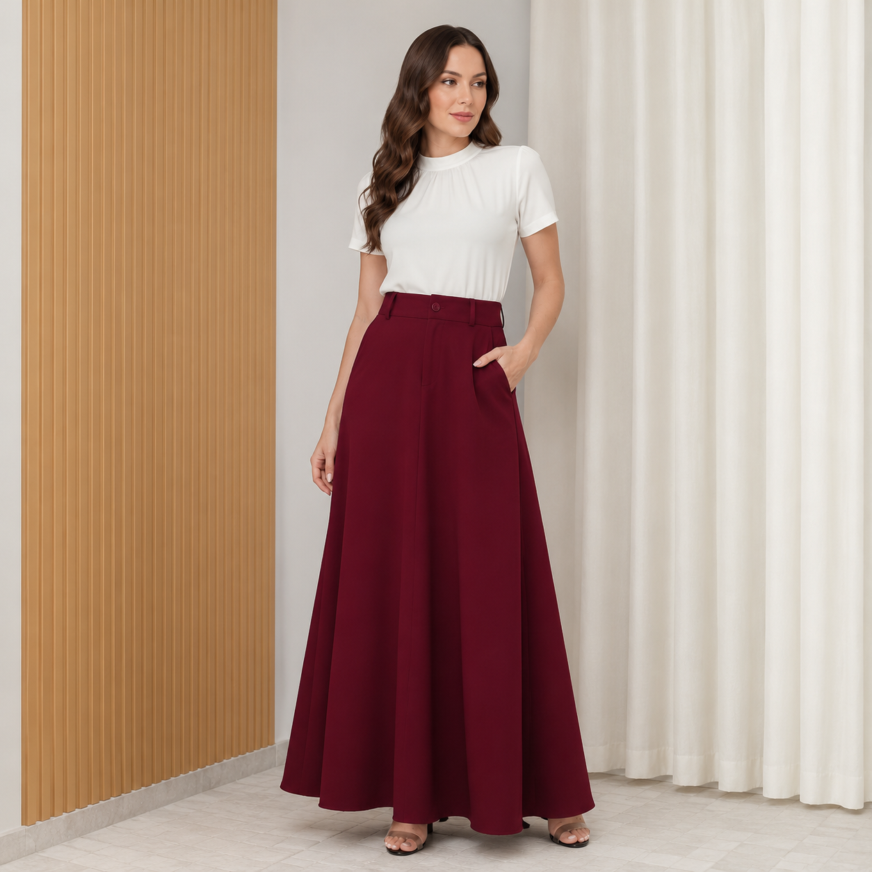 Saia Longa Alfaiataria Cintura Alta — Moda Cristã Elegante