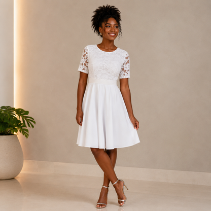 Vestido Godê Midi Renda — Casamento Civil &amp; Moda Cristã Elegante