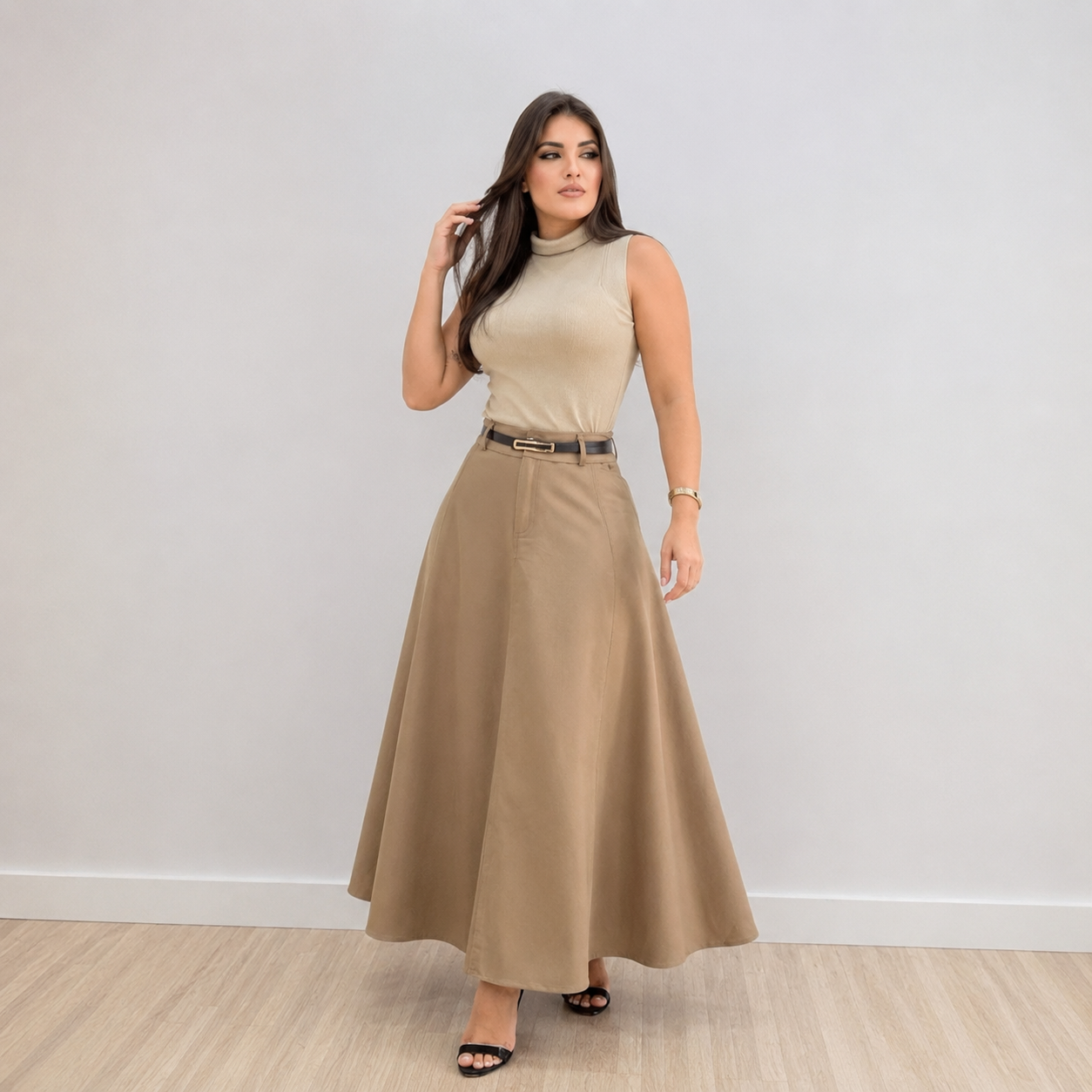 Saia Longa Alfaiataria Cintura Alta — Moda Cristã Elegante