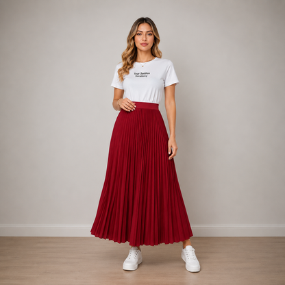 Saia Longa Plissada Chiffon Forrada Rodada — Premium Evangélica