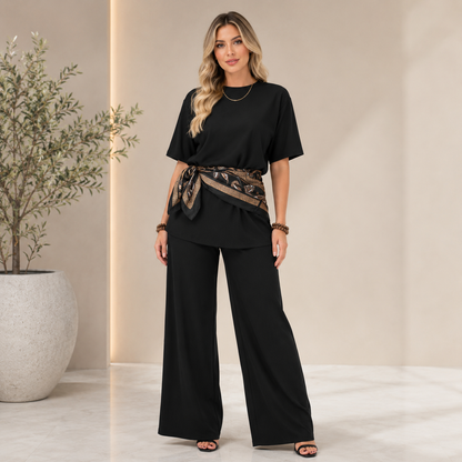 Conjunto Feminino Pantalona com Blusa Manga Curta — Elegante &amp; Versátil
