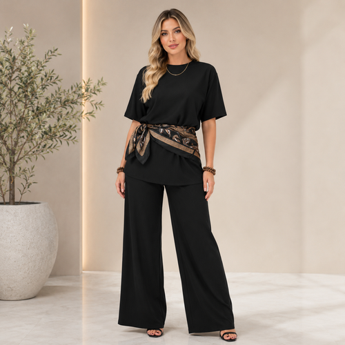 Conjunto Feminino Pantalona com Blusa Manga Curta — Elegante &amp; Versátil