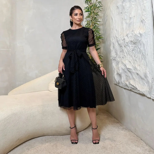 Vestido Midi Godê em Tule - Preto