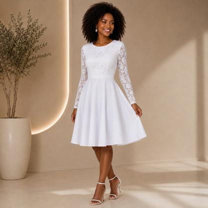 Vestido Godê Midi Renda — Casamento Civil &amp; Moda Cristã Elegante