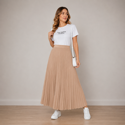 Saia Longa Plissada Chiffon Forrada Rodada — Premium Evangélica