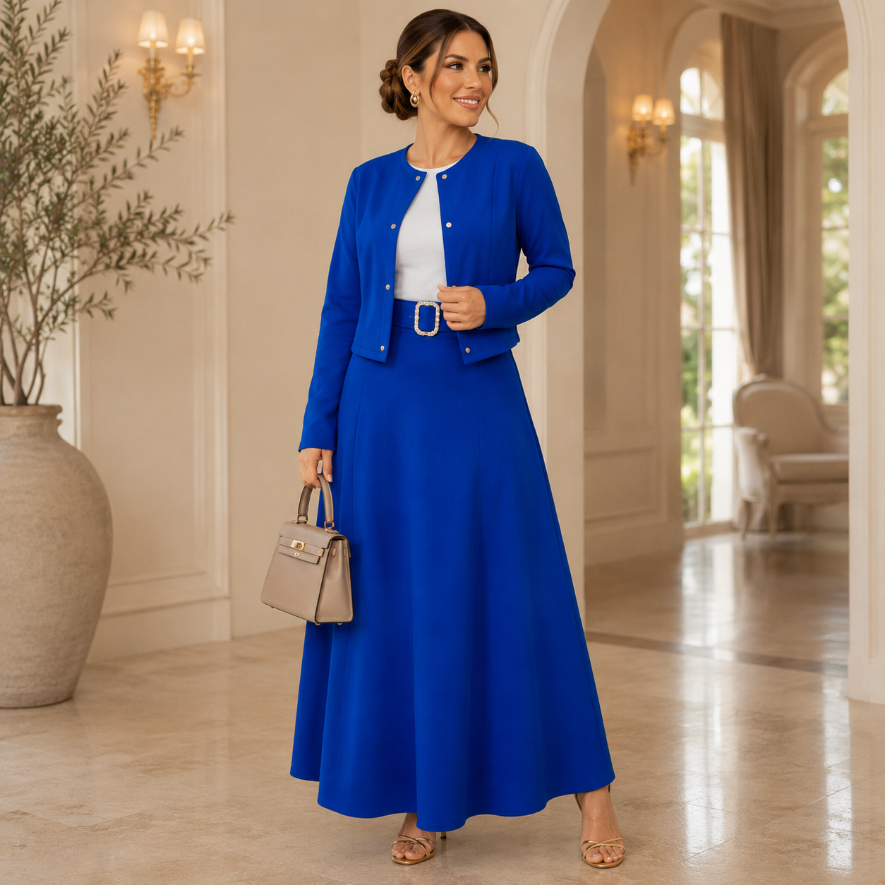 Conjunto Blazer + Saia Longa + Camiseta + Cinto Plus Size — Crepe Dior