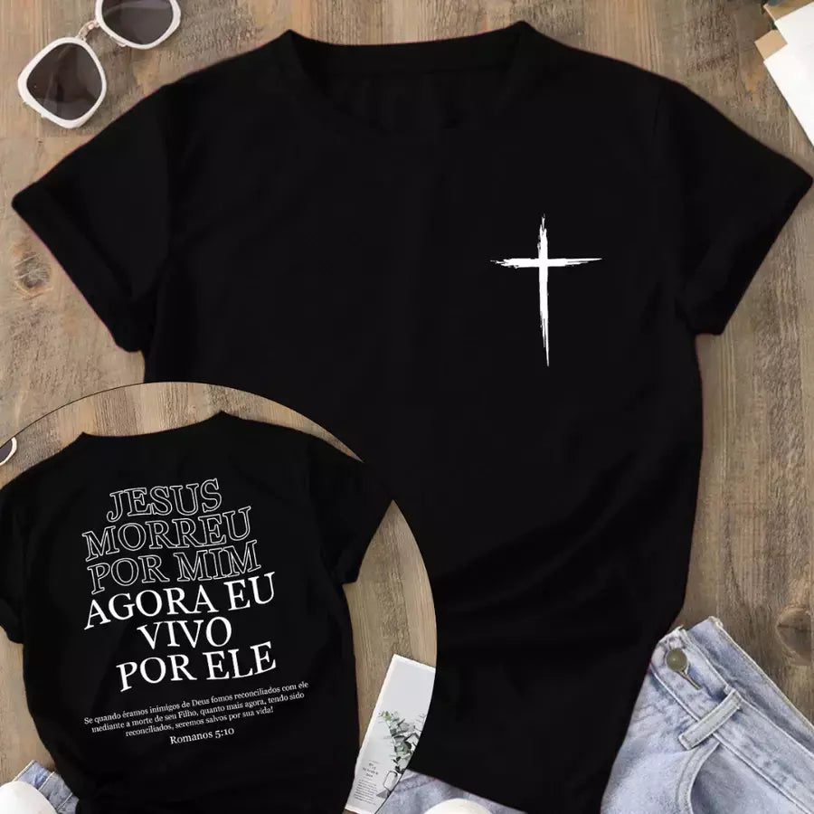 Vivendo Por Ele – Camiseta Cristã Streetwear Feminina