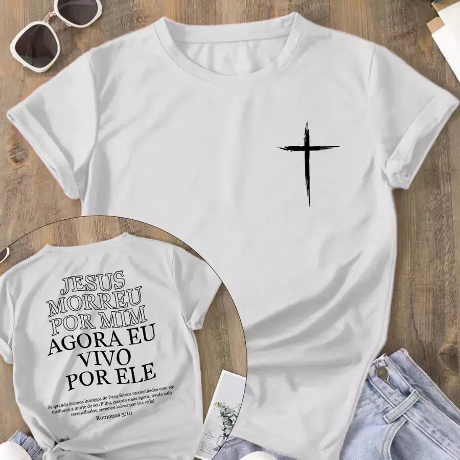 Vivendo Por Ele – Camiseta Cristã Streetwear Feminina