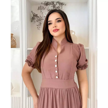 Vestido Midi com Manga Bufante  — Moda Cristã