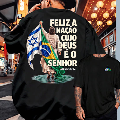 Feliz a Nação – Camiseta Salmo 33:12 Cristã Streetwear