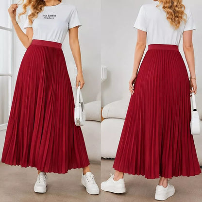 Saia Longa Plissada Chiffon Forrada Rodada — Premium Evangélica