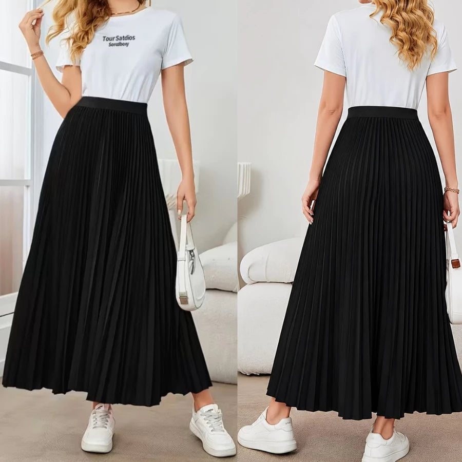 Saia Longa Plissada Chiffon Forrada Rodada — Premium Evangélica