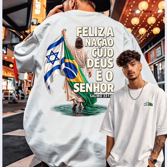 Feliz a Nação – Camiseta Salmo 33:12 Cristã Streetwear