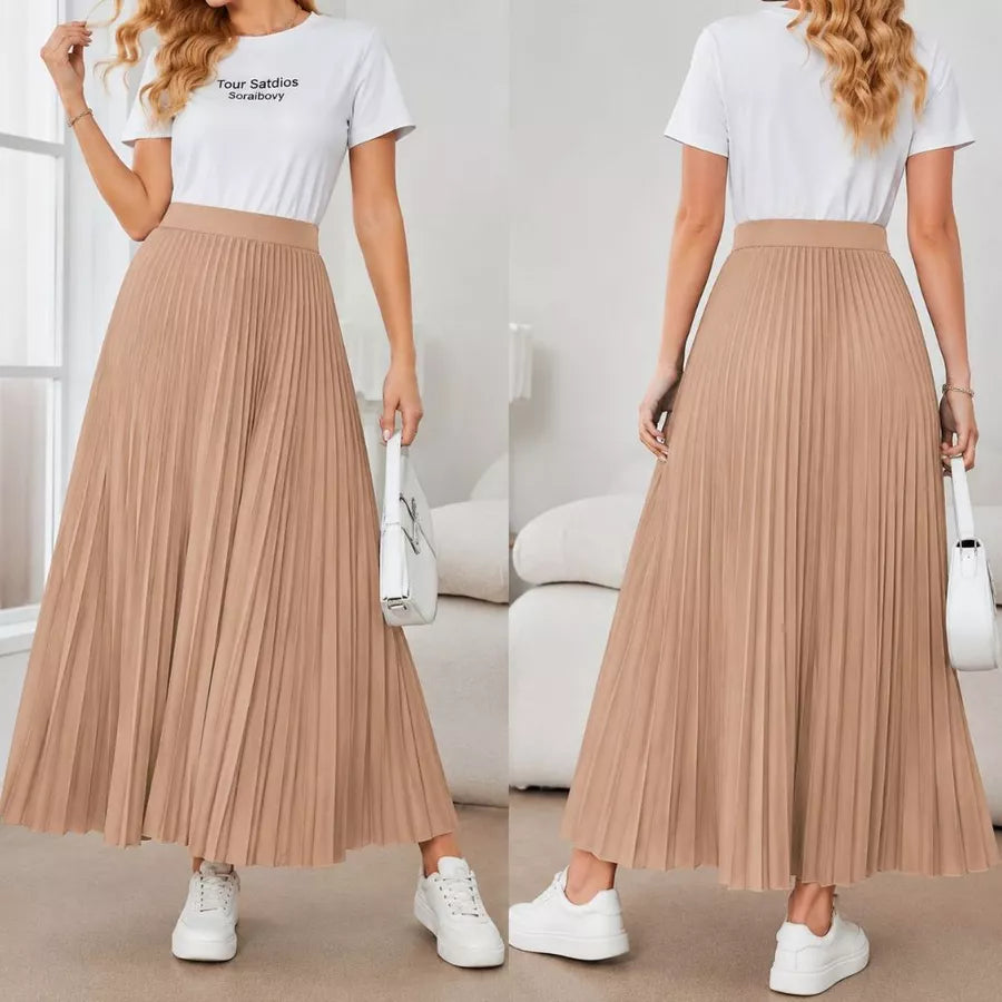 Saia Longa Plissada Chiffon Forrada Rodada — Premium Evangélica