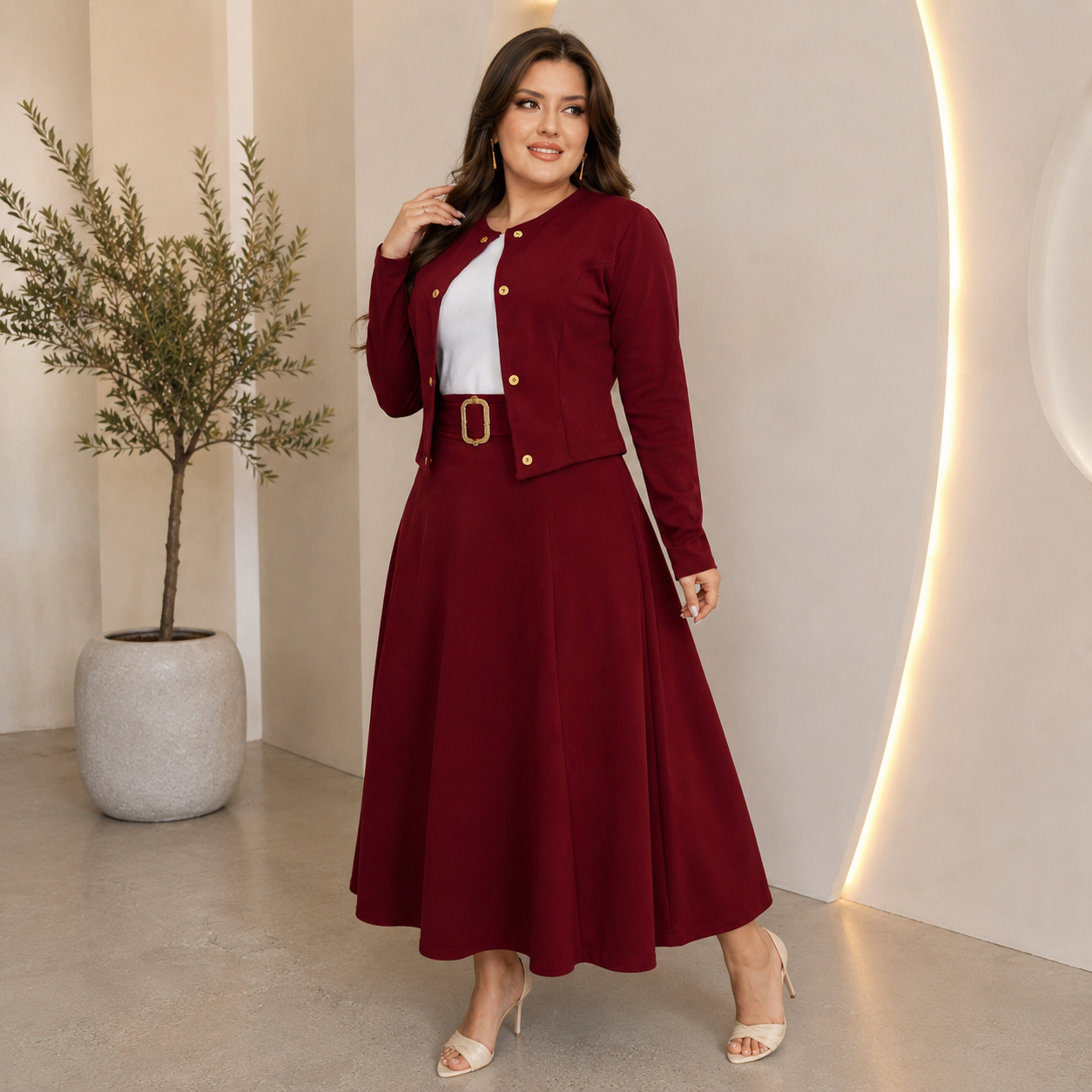 Conjunto Blazer + Saia Longa + Camiseta + Cinto Plus Size — Crepe Dior