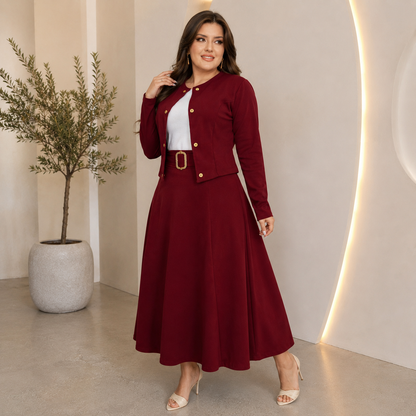 Conjunto Blazer + Saia Longa + Camiseta + Cinto Plus Size — Crepe Dior
