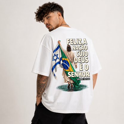 Feliz a Nação Camiseta Salmo 33:12 Cristã Streetwear