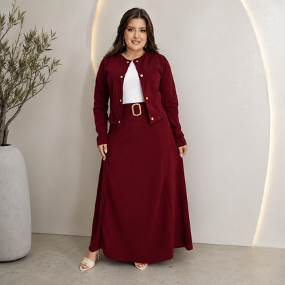 Conjunto Blazer + Saia Longa + Camiseta + Cinto Plus Size — Crepe Dior