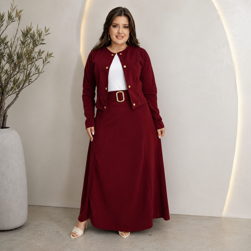 Conjunto Blazer + Saia Longa + Camiseta + Cinto Plus Size — Crepe Dior