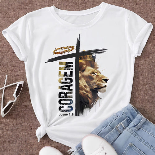 Leão de Judá Coragem – Camiseta Cristã Streetwear Feminina