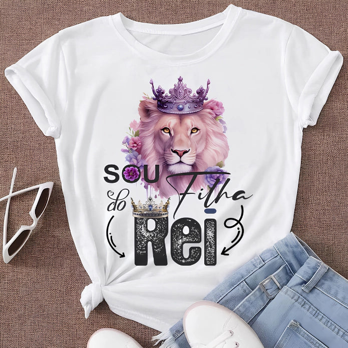 Leão de Judá Sou Filha do Rei – Camiseta Cristã Streetwear Feminina